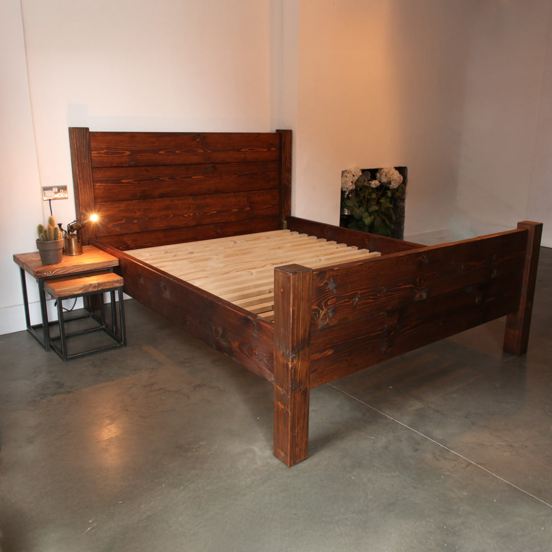 Handmade Rustic Industrial Raised Platform Bed Frames