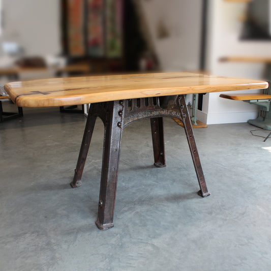 Wide shot of the Bamford Table, featuring its artisanal craftsmanship and heirloom quality.