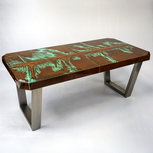 Reclaimed Copper Dining Table with Stainless Steel Legs (1820mm x 900mm)